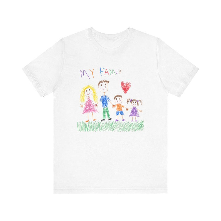 Custom Kid's Drawing Premium Tee in White, shown with a sample drawing